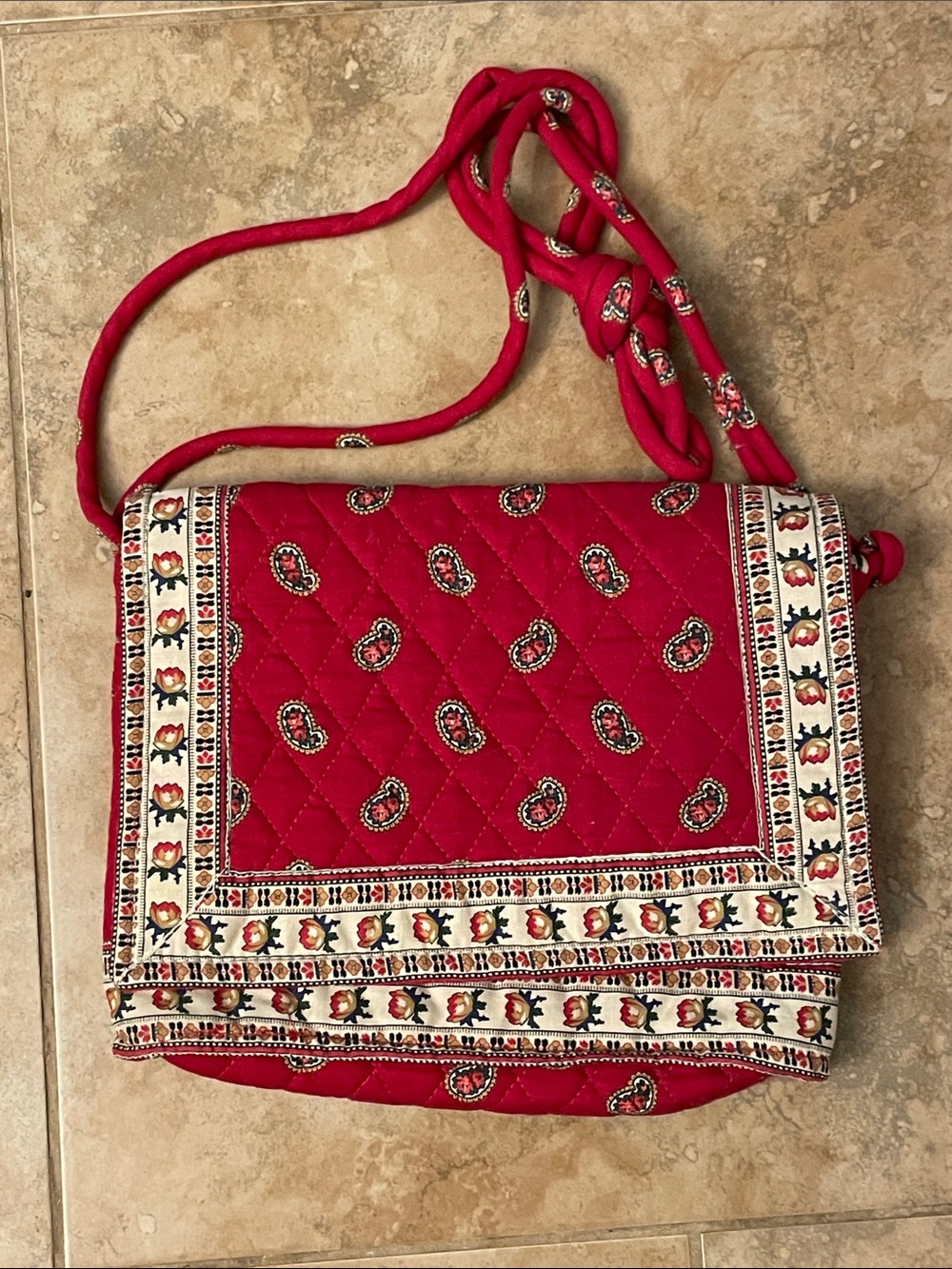 Vera Bradley Red Quilted Paisley Crossbody Bag 10” wide 6” deep